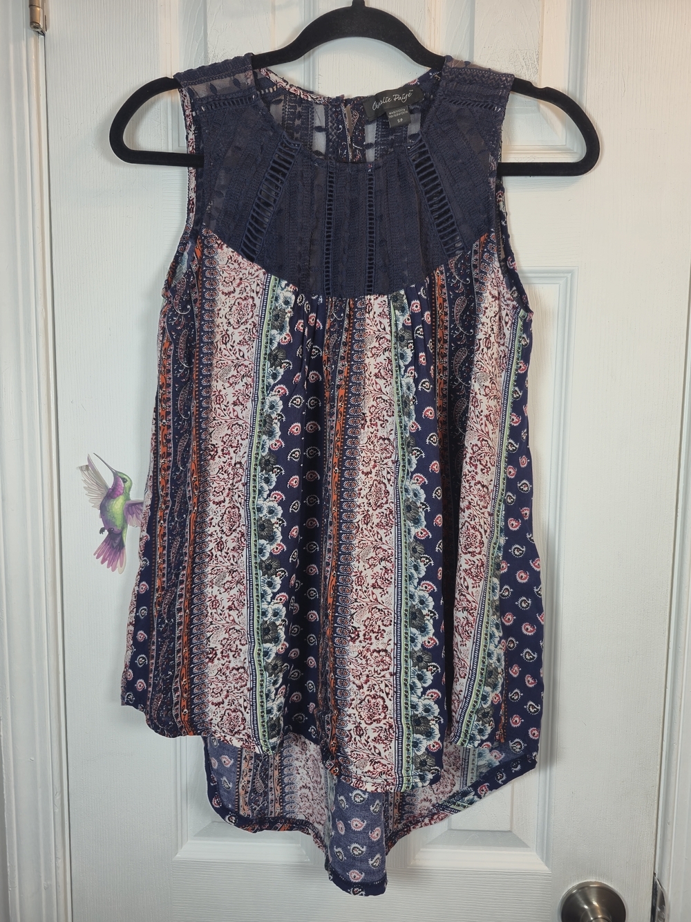 Charlie Paige Boho Lace Mixed Print Sleeveless Tank Top Small